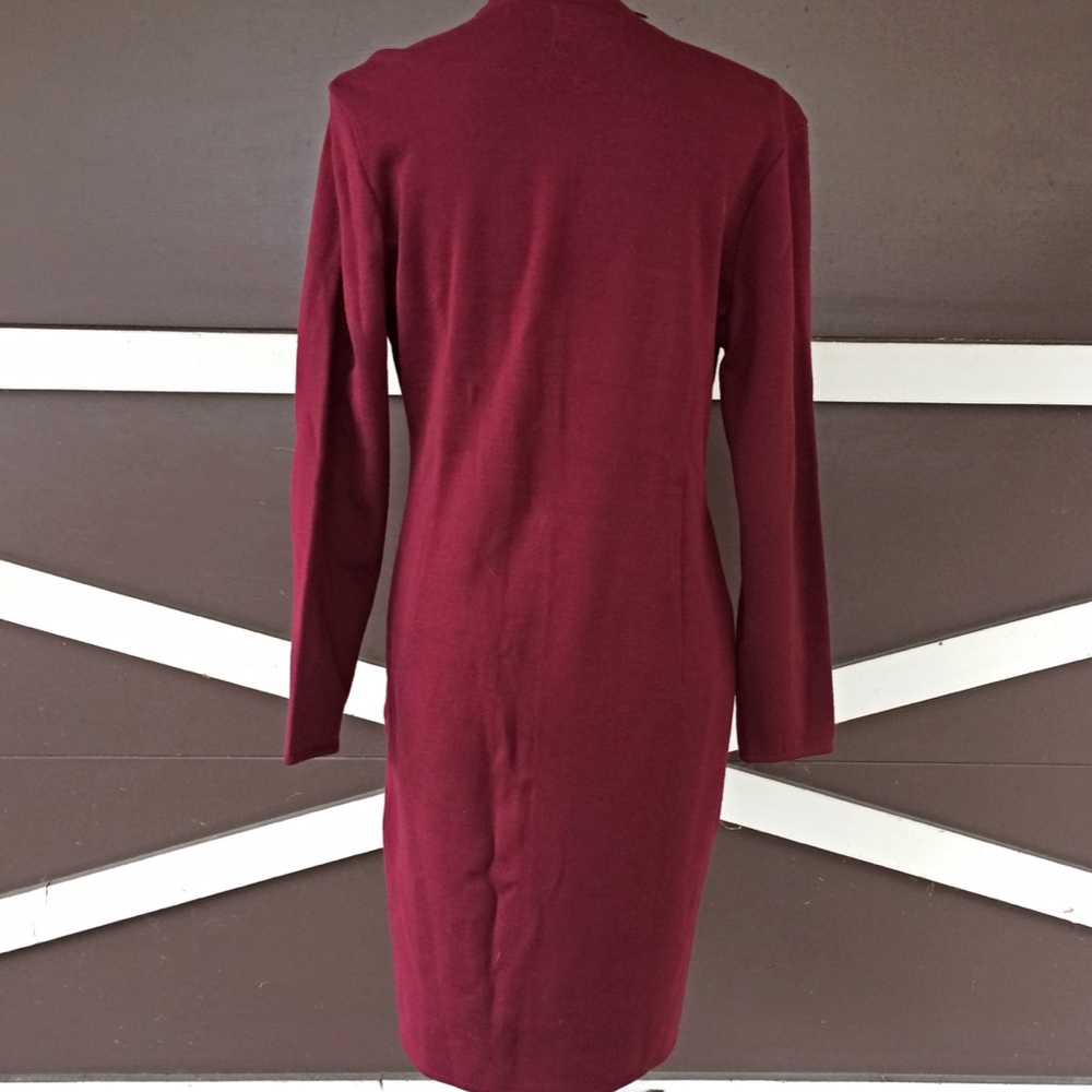 Harve Benard Dark Red Long Sleeve Wool Dress - Size Small - Picture 5 of 9